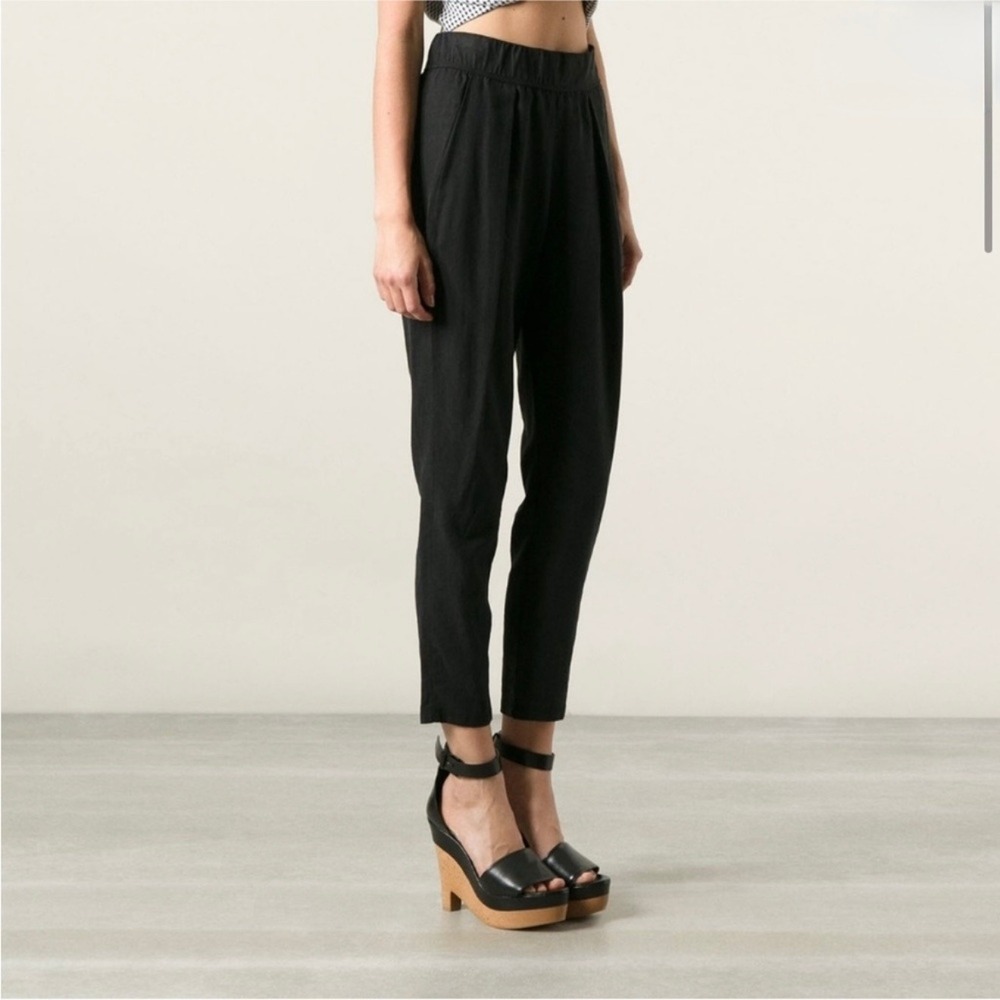 RAQUEL ALLEGRA Easy Pant Pants 0 XS Black Linen Tencel Pleated Tapered Pull On